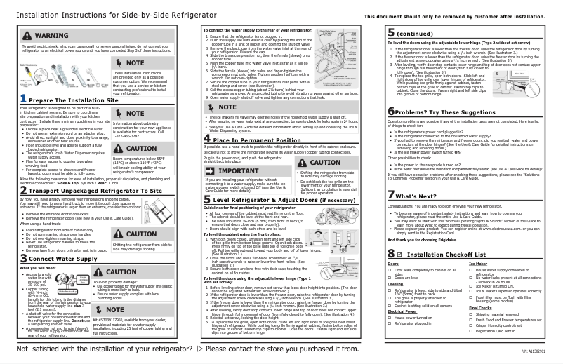 Page 1 de la notice Guide d'installation Frigidaire LGHX2636TD