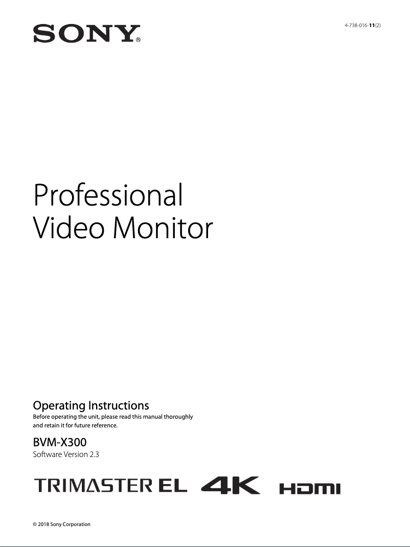 Page 1 de la notice Manuel utilisateur Sony BVM-X300