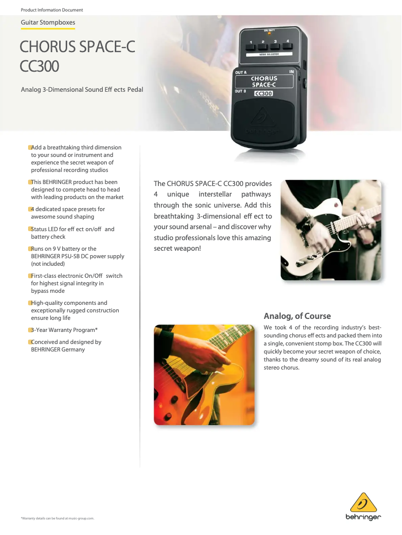 Página 1 del manual Ficha técnica Behringer Chorus Space-C CC300