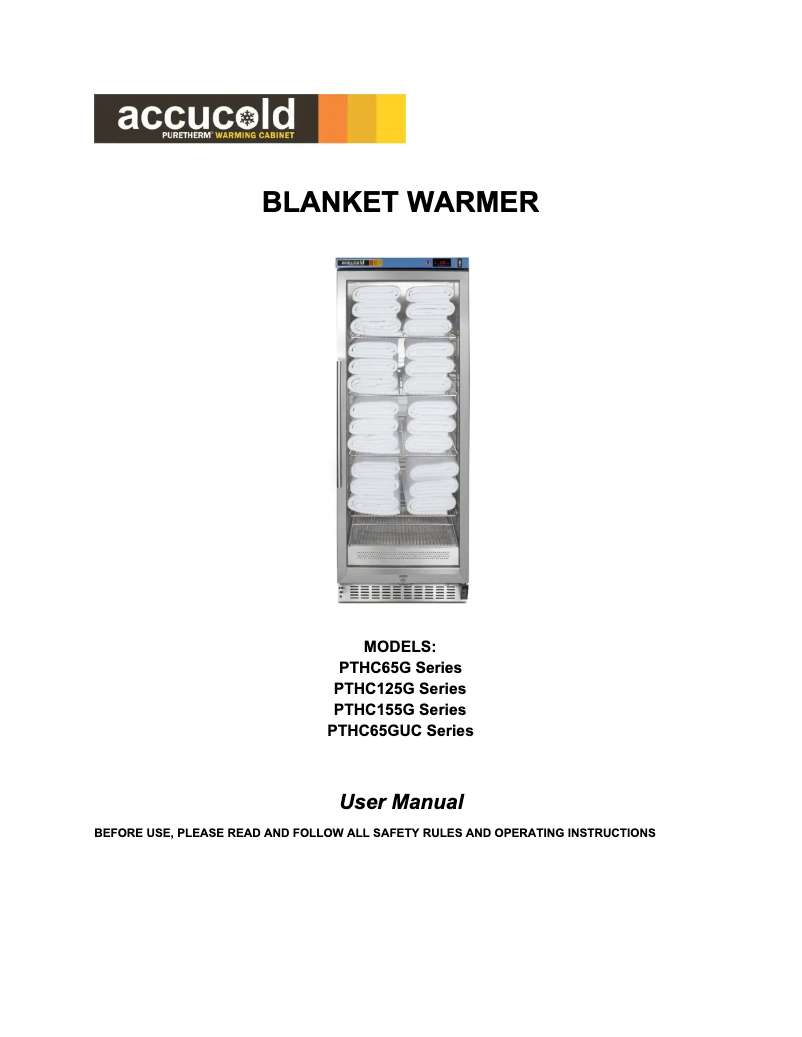 Page 1 de la notice Manuel utilisateur Accucold PTHC65GUC