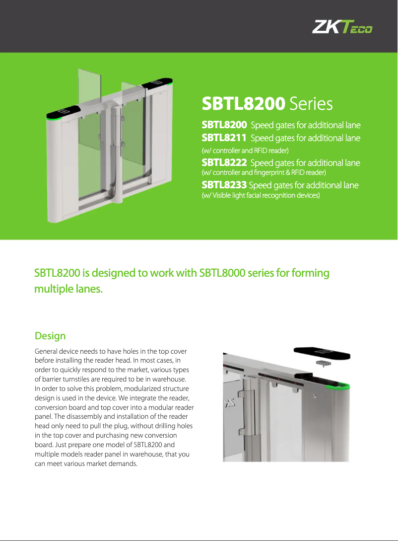 Page 1 de la notice Fiche technique ZKTeco SBTL8200