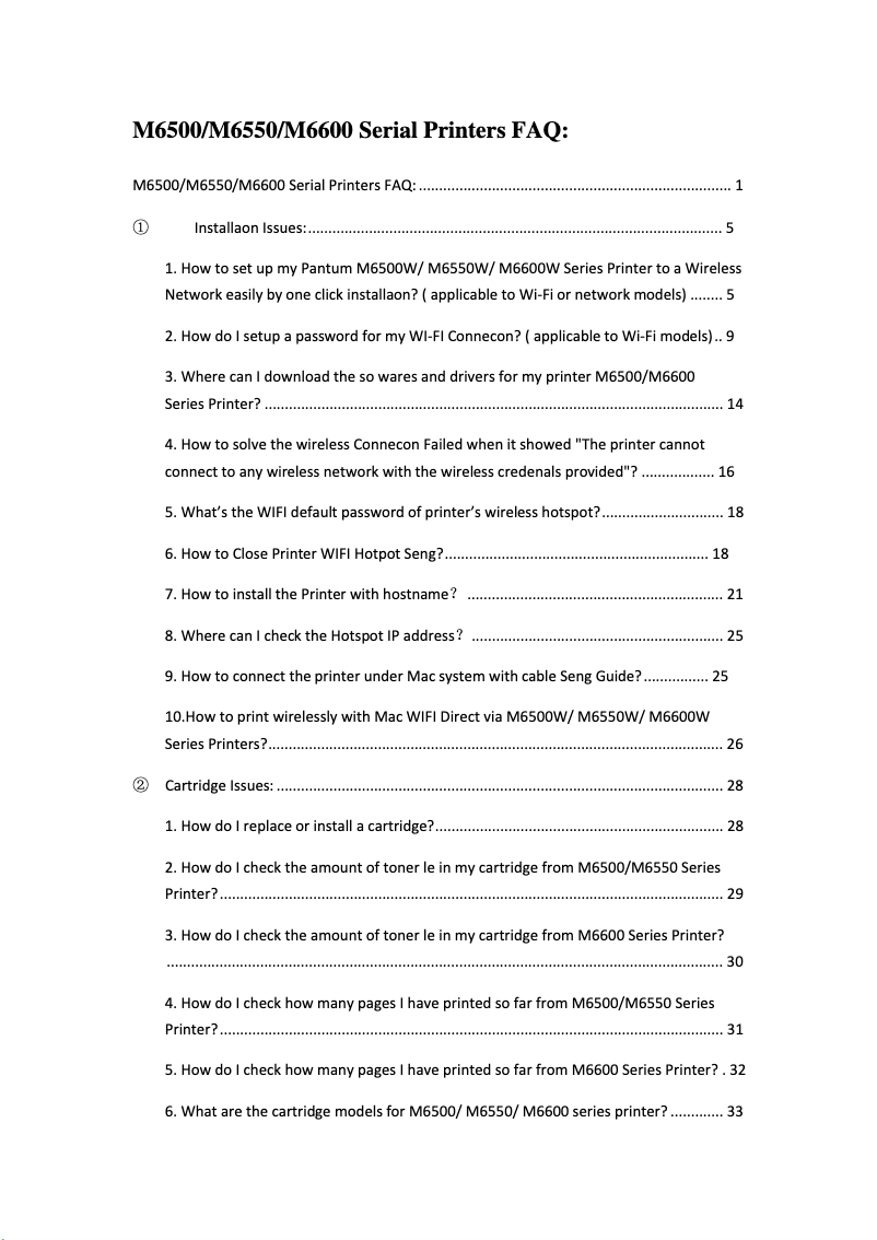 Page 1 de la notice FAQ Pantum M6607