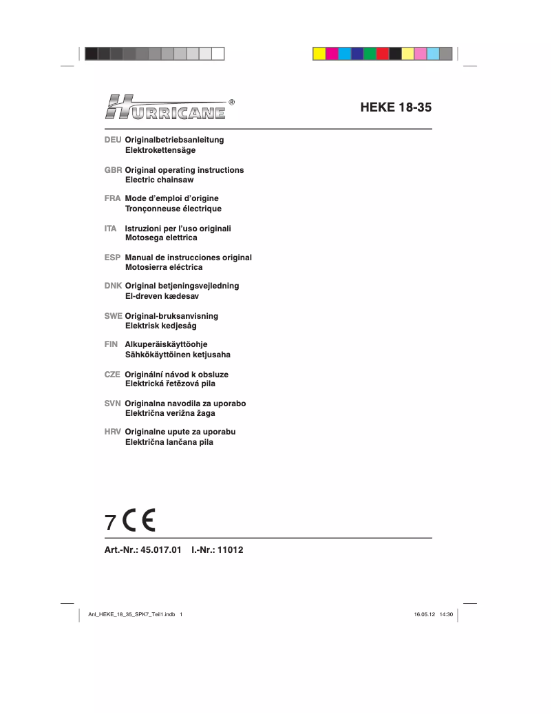 Page 1 de la notice Manuel utilisateur Hurricane HEKE 18-35