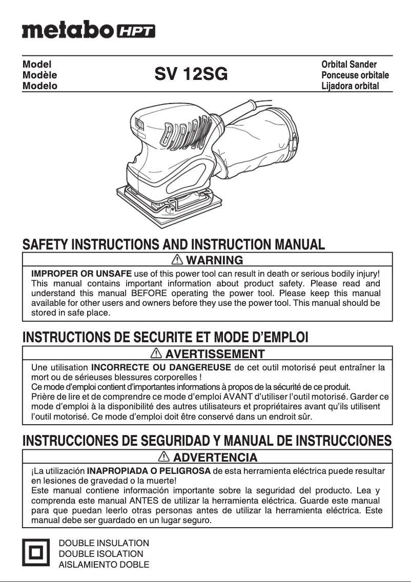 Page 1 de la notice Manuel utilisateur Metabo SV12SG