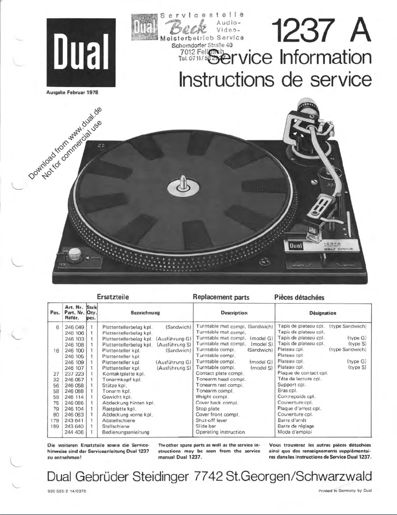 Page 1 de la notice Manuel utilisateur Dual 1237 A
