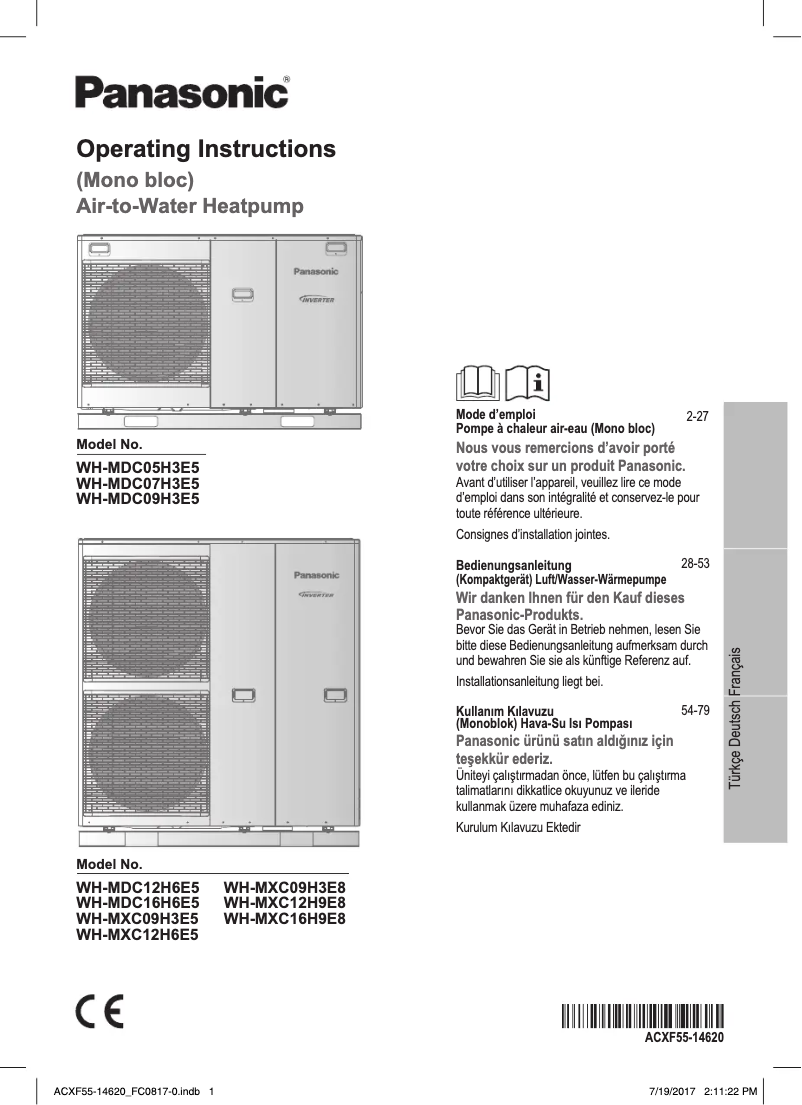 Page 1 de la notice Manuel utilisateur Panasonic WH-MXC16H9E8