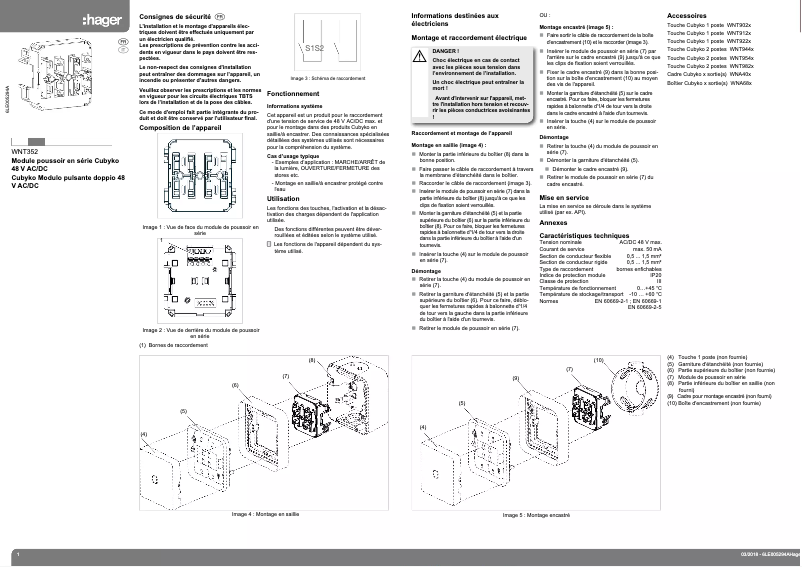 Page 1 de la notice Manuel utilisateur Hager WNT352