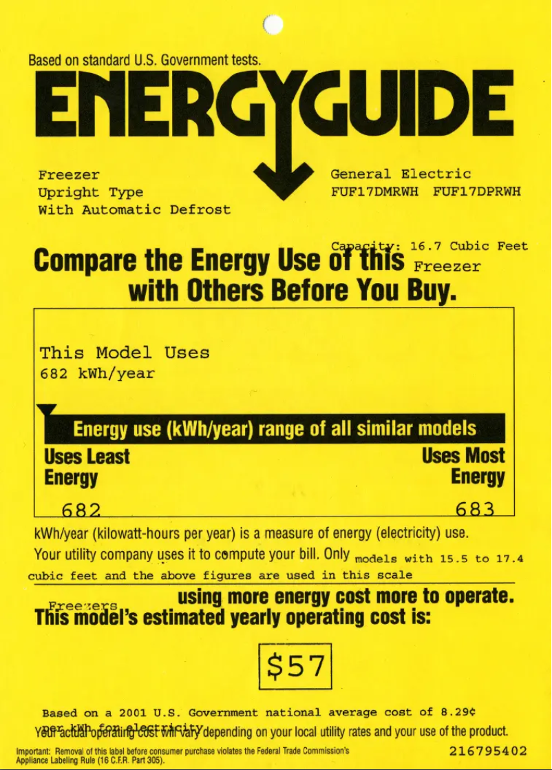 Página 1 del manual Etiqueta energética GE FUF17PMRWH