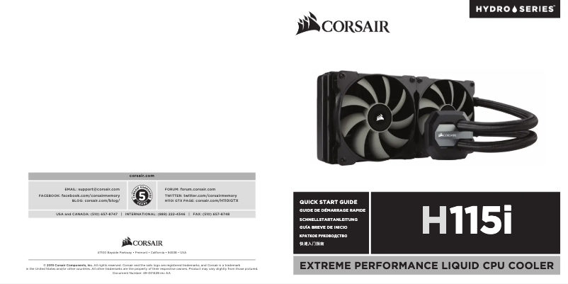Page 1 de la notice Guide de démarrage rapide Corsair Hydro Series H115i RGB Platinum