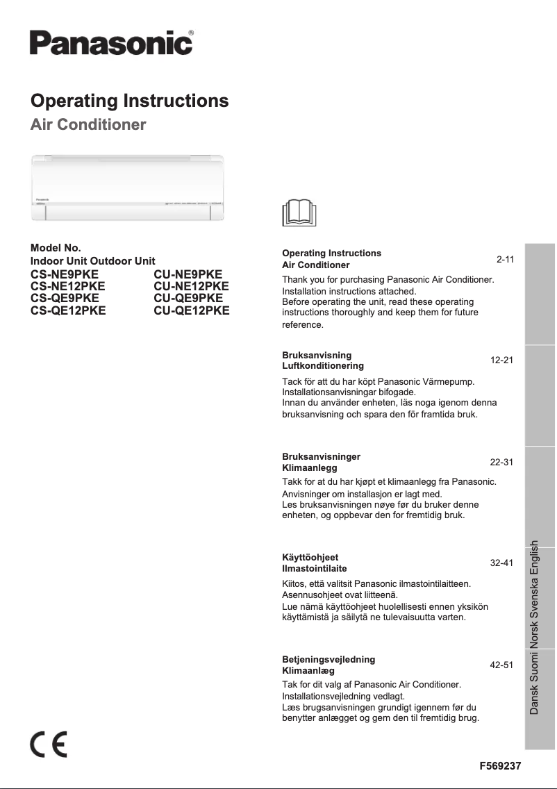 Page 1 de la notice Manuel utilisateur Panasonic CU-QE12PKE