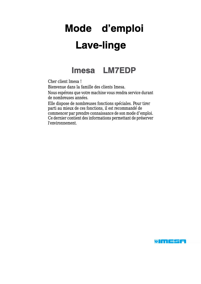 Página 1 del manual Manual de usuario Imesa LM7EDP