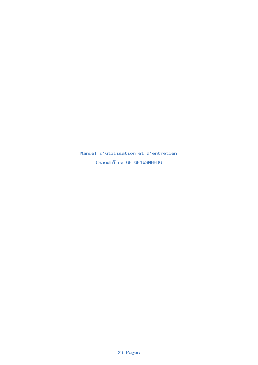 Page 1 de la notice Manuel d'utilisation et d'entretien GE GE15SNHPDG