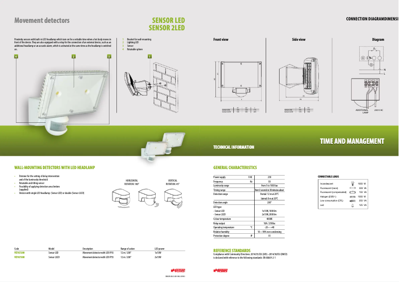 Page 1 de la notice Fiche technique Vemer Sensor 2LED