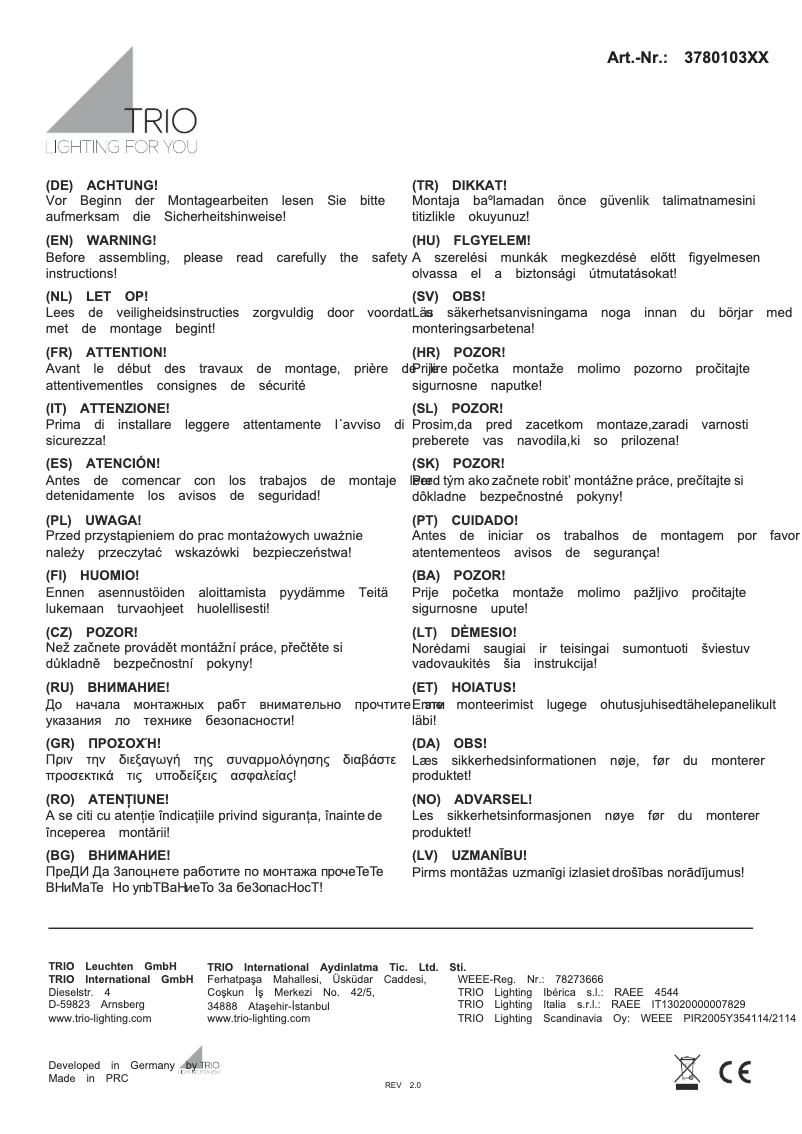 Page 1 de la notice Manuel utilisateur Trio Lighting Agento 378010308
