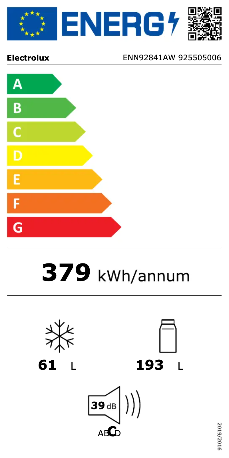 Página 1 del manual Etiqueta energética Electrolux ENN92841AW