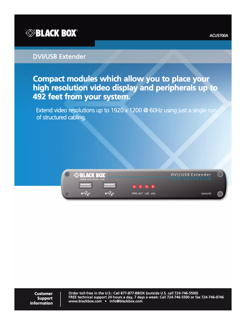 Page 1 de la notice Manuel utilisateur Black Box LRX KVM EXTENDER - DVI, USB