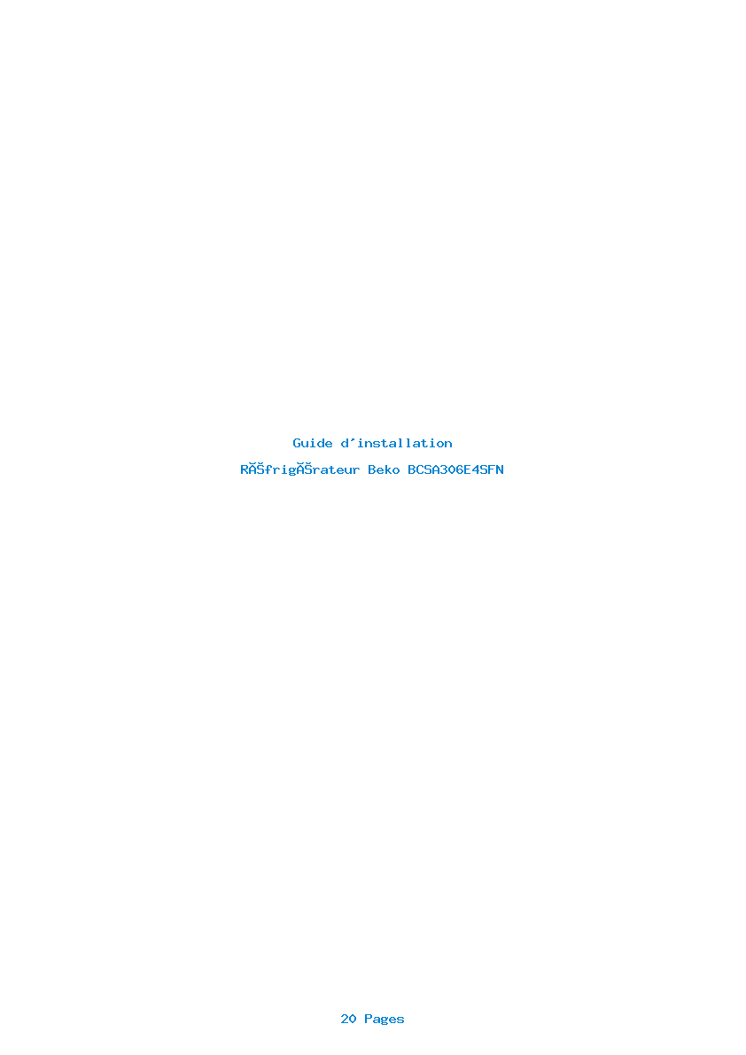 Page 1 de la notice Guide d'installation Beko BCSA306E4SFN