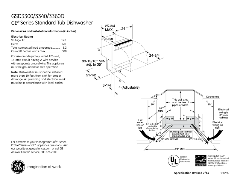 Page n°1 - Fiche technique GE GSD3360DSS