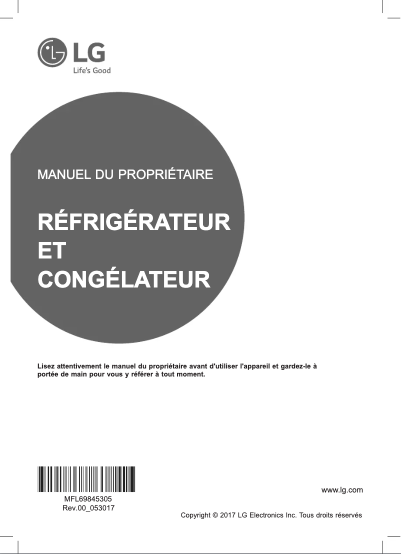 Page 1 de la notice Manuel utilisateur LG GR-J387CVBL