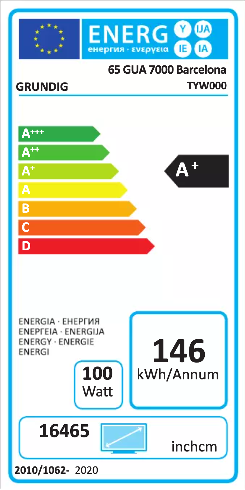 Página 1 del manual Etiqueta energética Grundig Barcelona 65 GUA 7000