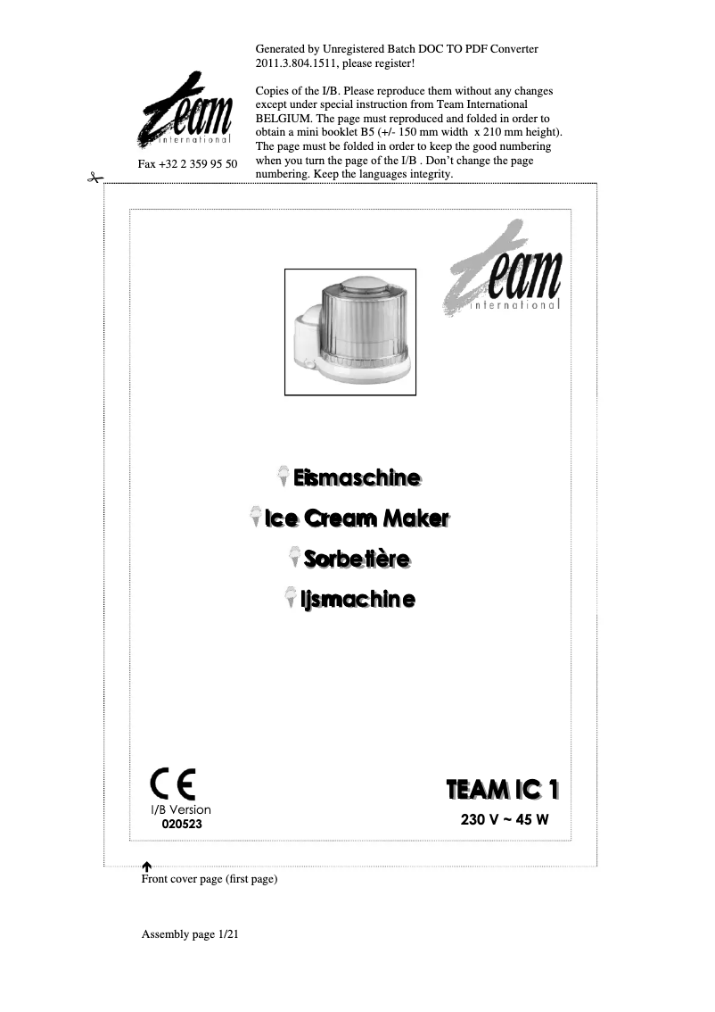 Page 1 de la notice Manuel utilisateur Team LC 1