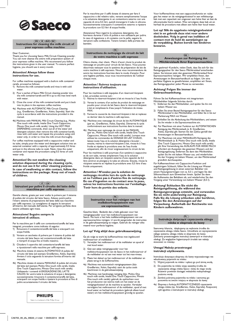 Page 1 of the manual User Manual Philips Saeco CA6705