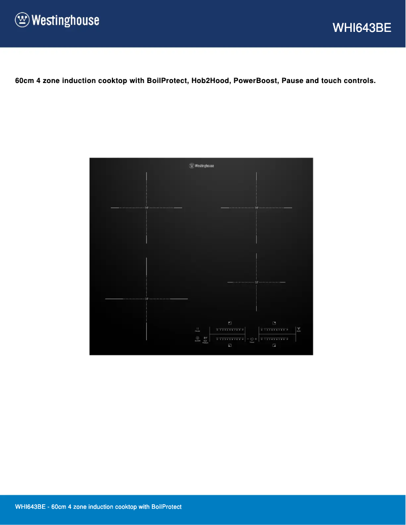 Page 1 de la notice Fiche technique Westinghouse WHI643BE