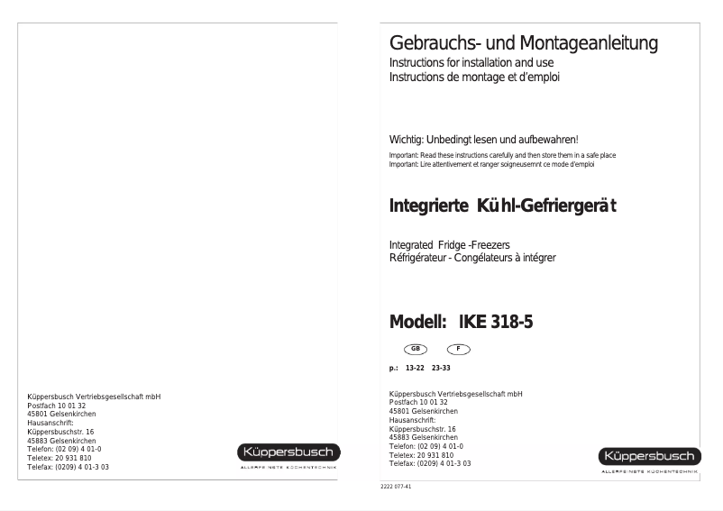 Page 1 de la notice Manuel utilisateur Küppersbusch IKE 318-5