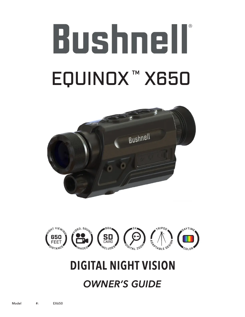 Page 1 de la notice Manuel utilisateur Bushnell Equinox X650