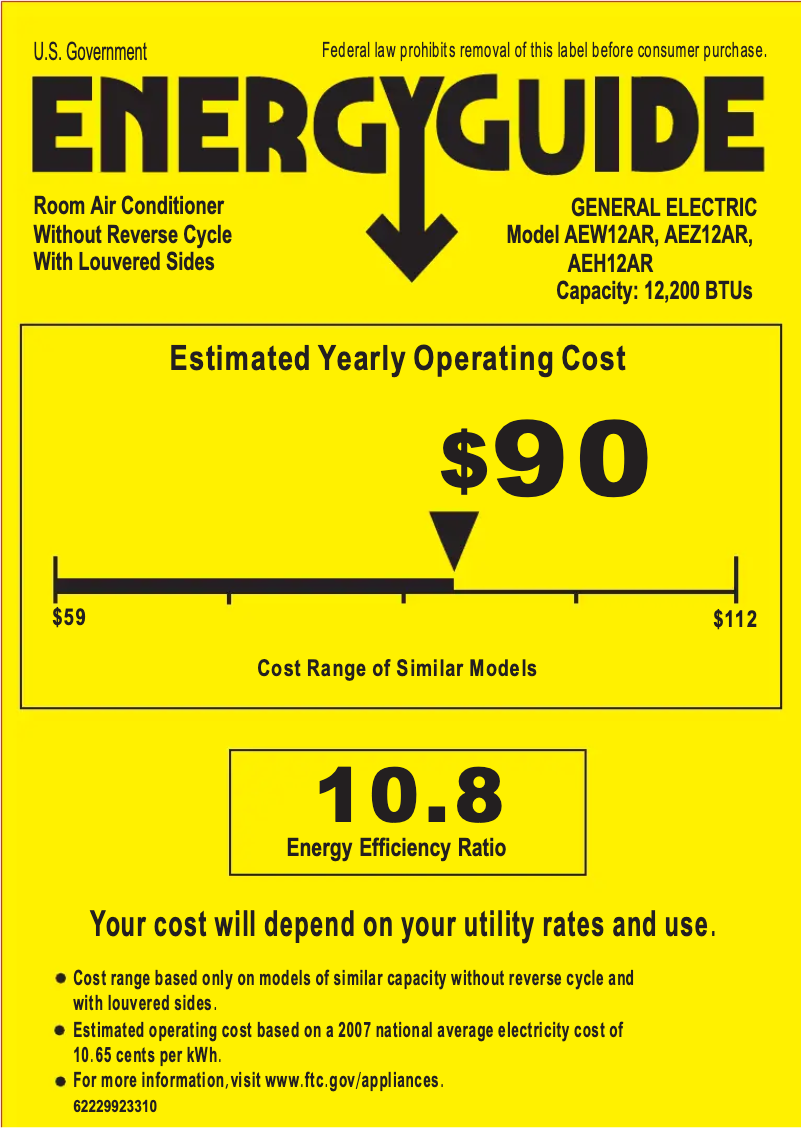 Página 1 del manual Etiqueta energética GE AEH12AR