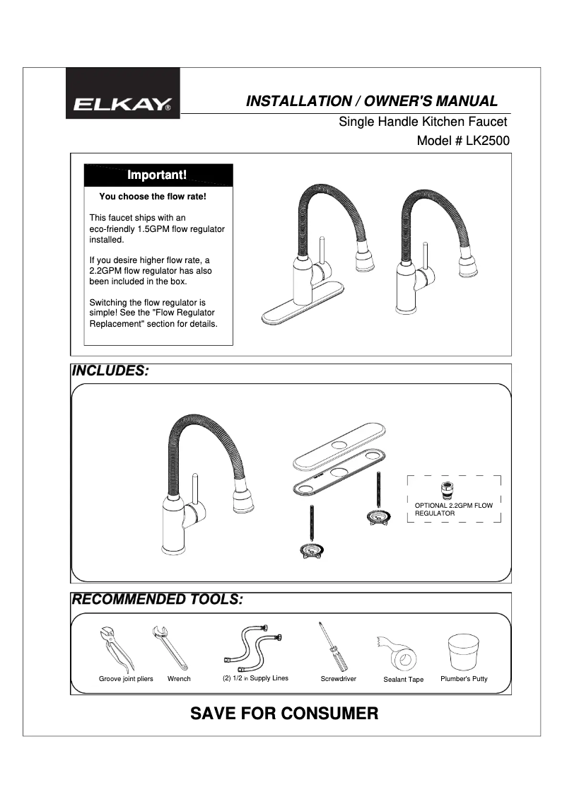 Page 1 of the manual User Manual Elkay LK2500CR