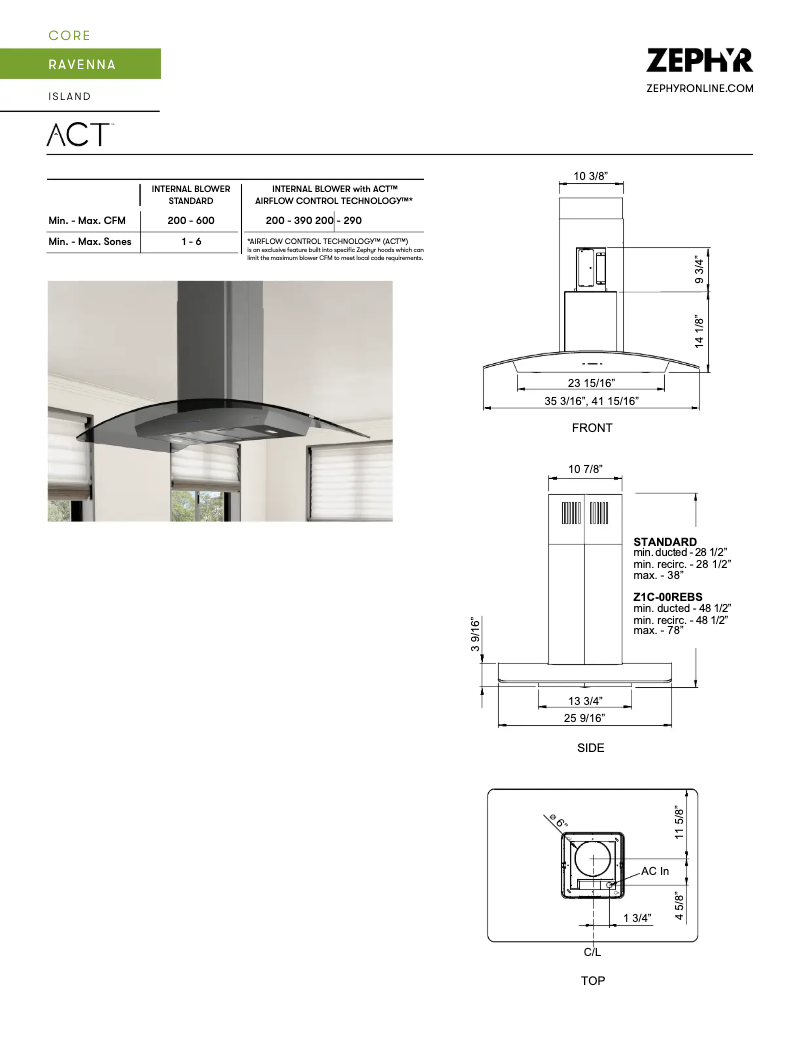 Página 1 del manual Ficha técnica Zephyr ZRE-E42BBSGG