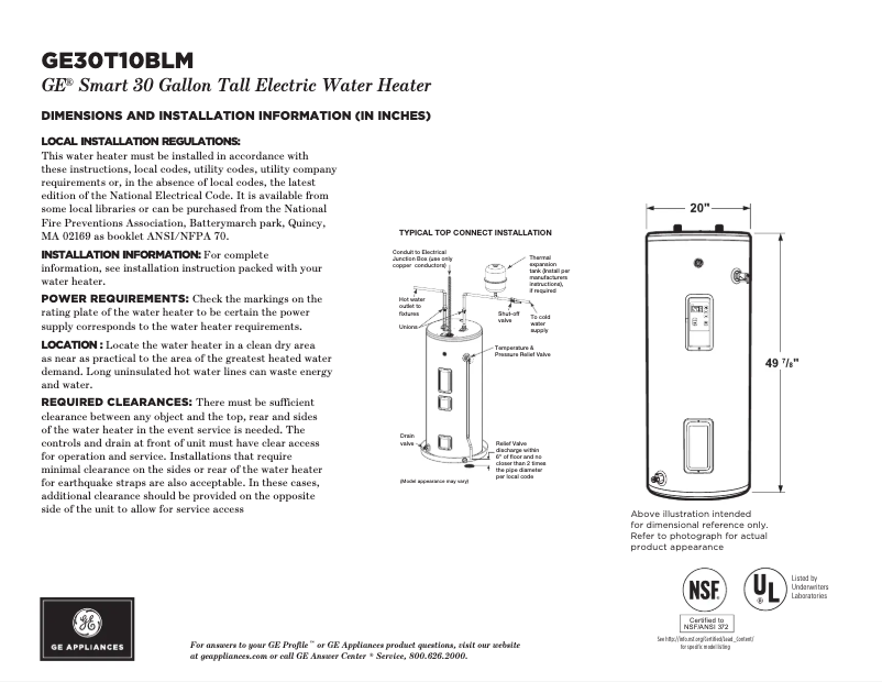 Page n°1 - Fiche technique GE GE30T10BLM