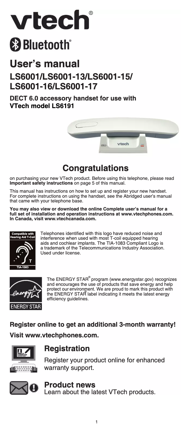 Página nº 1 - Manual de usuario Vtech LS6001