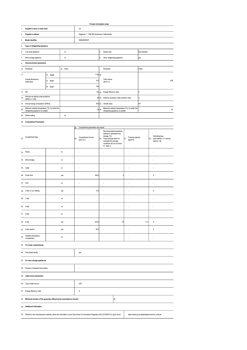 Page 1 de la notice Fiche technique LG GMX945MC9F