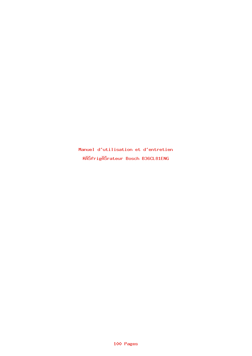 Page 1 de la notice Manuel d'utilisation et d'entretien Bosch B36CL81ENG