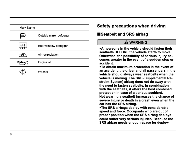 Page 1 de la notice Instructions de sécurité Subaru Forester (2003)