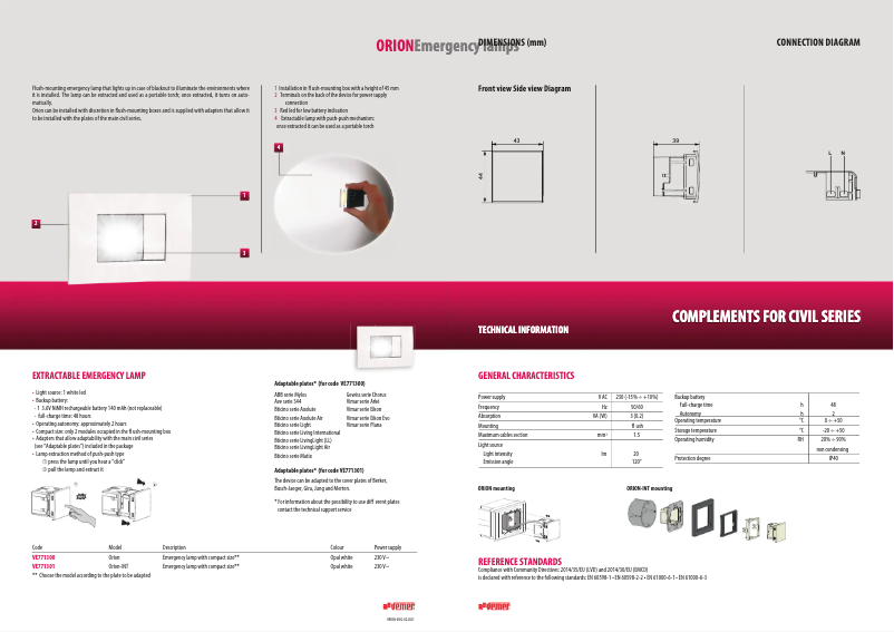 Page 1 de la notice Fiche technique Vemer Orion
