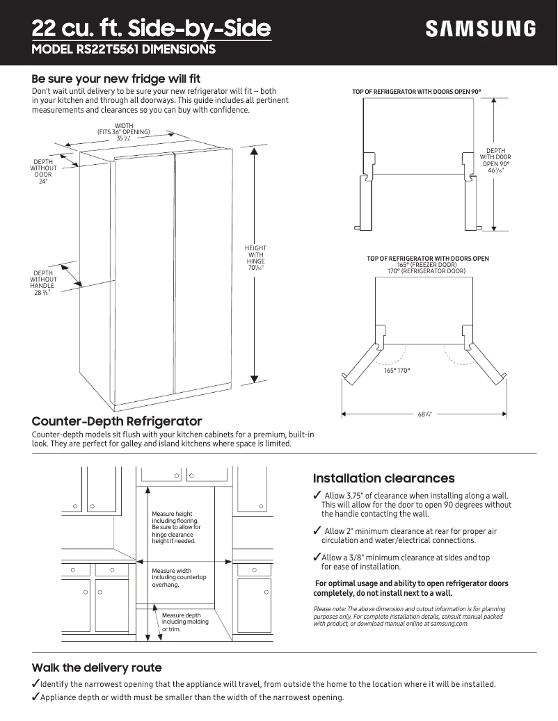Página 1 del manual Guía de medición Samsung RS22T5561SR/AA