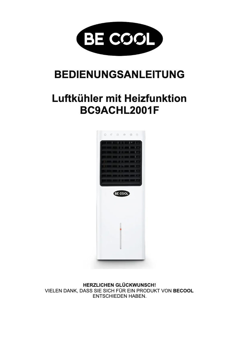 Page 1 de la notice Manuel utilisateur Be Cool BC9ACHL2001F