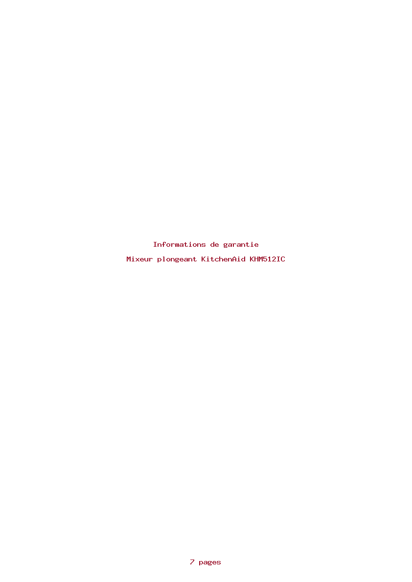 Page 1 de la notice Informations de garantie KitchenAid KHM512IC