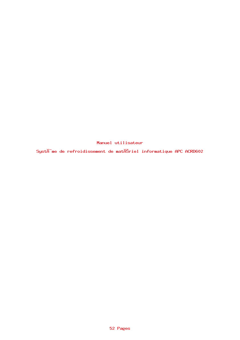 Page 1 de la notice Manuel utilisateur APC ACRD602