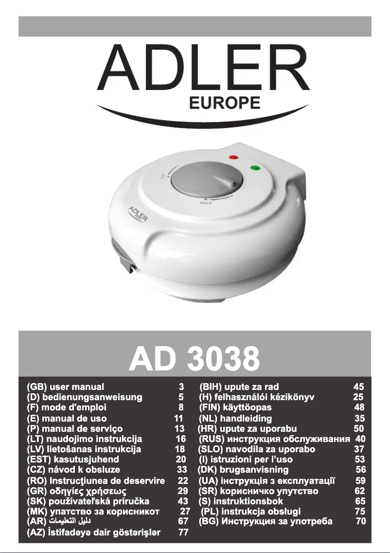 Page 1 de la notice Manuel utilisateur Adler AD 3038