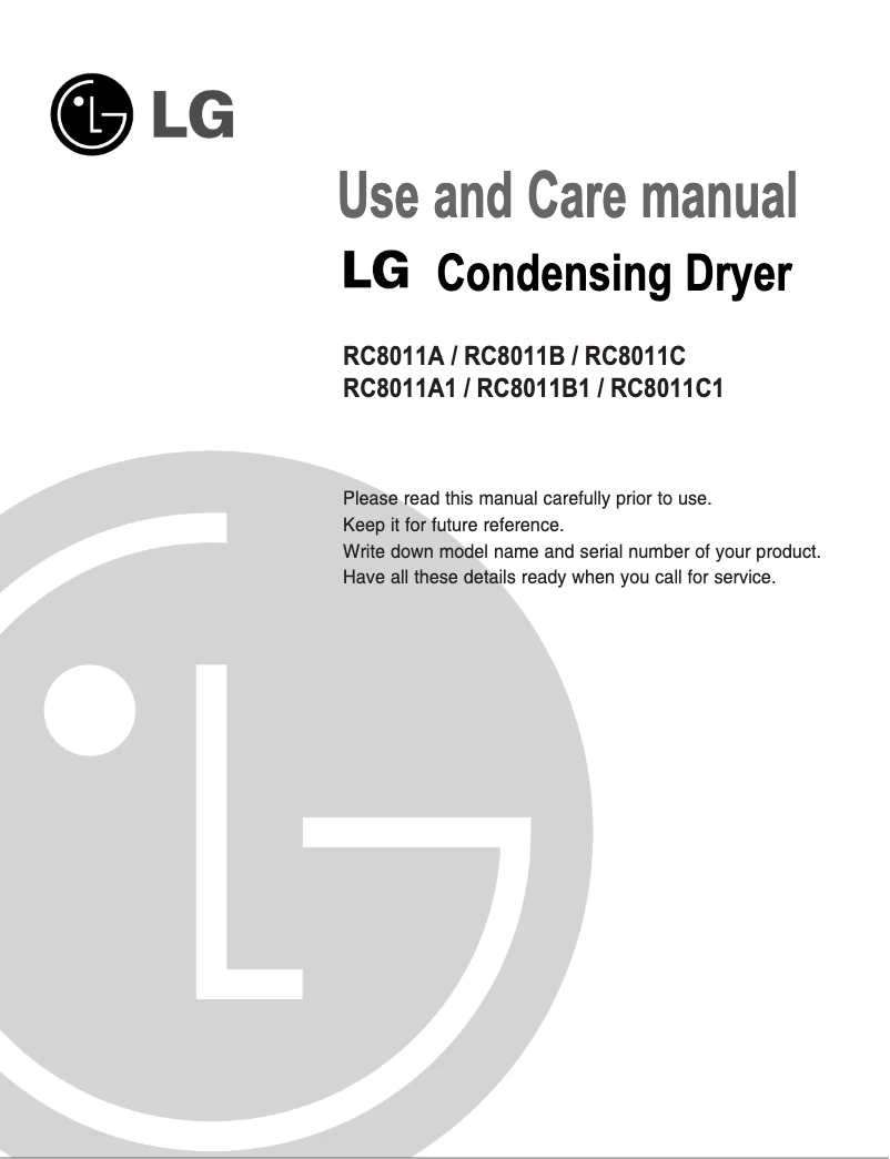 Page 1 de la notice Manuel utilisateur LG RC8011A1