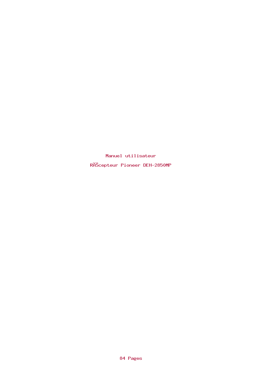 Page 1 de la notice Manuel utilisateur Pioneer DEH-2850MP