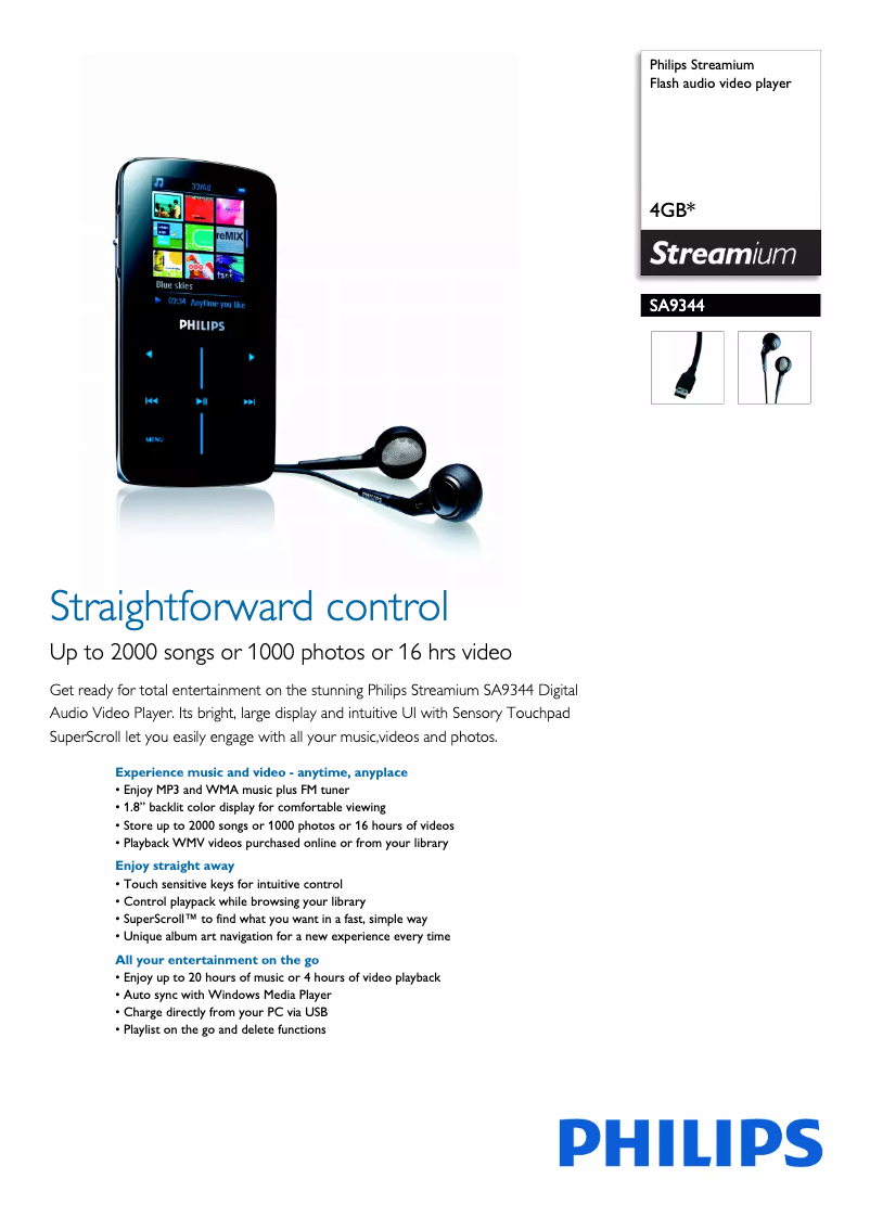 Page 1 of the manual Technical Sheet Philips Streamium SA9344