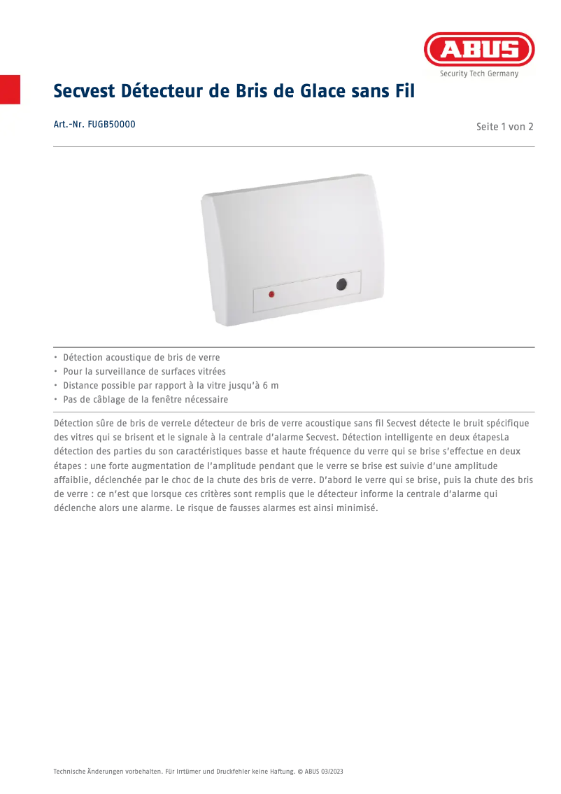 Página 1 del manual Ficha técnica Abus FUGB50000