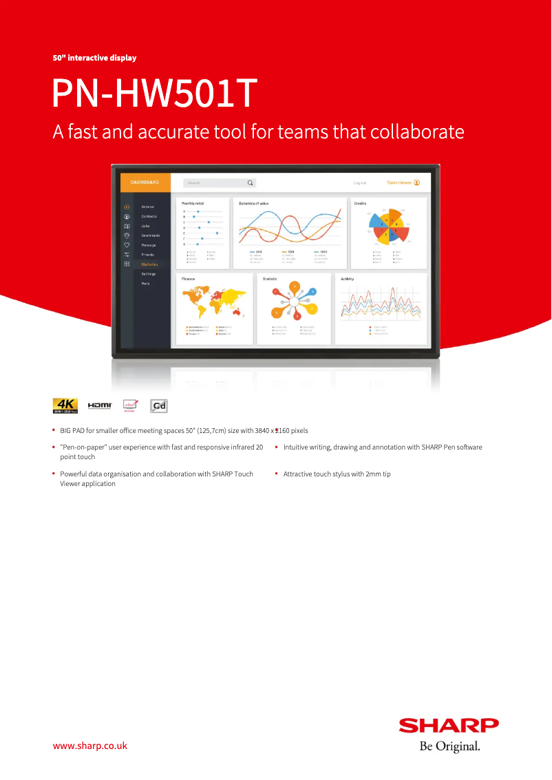 Page 1 de la notice Fiche technique Sharp PN-HW501T