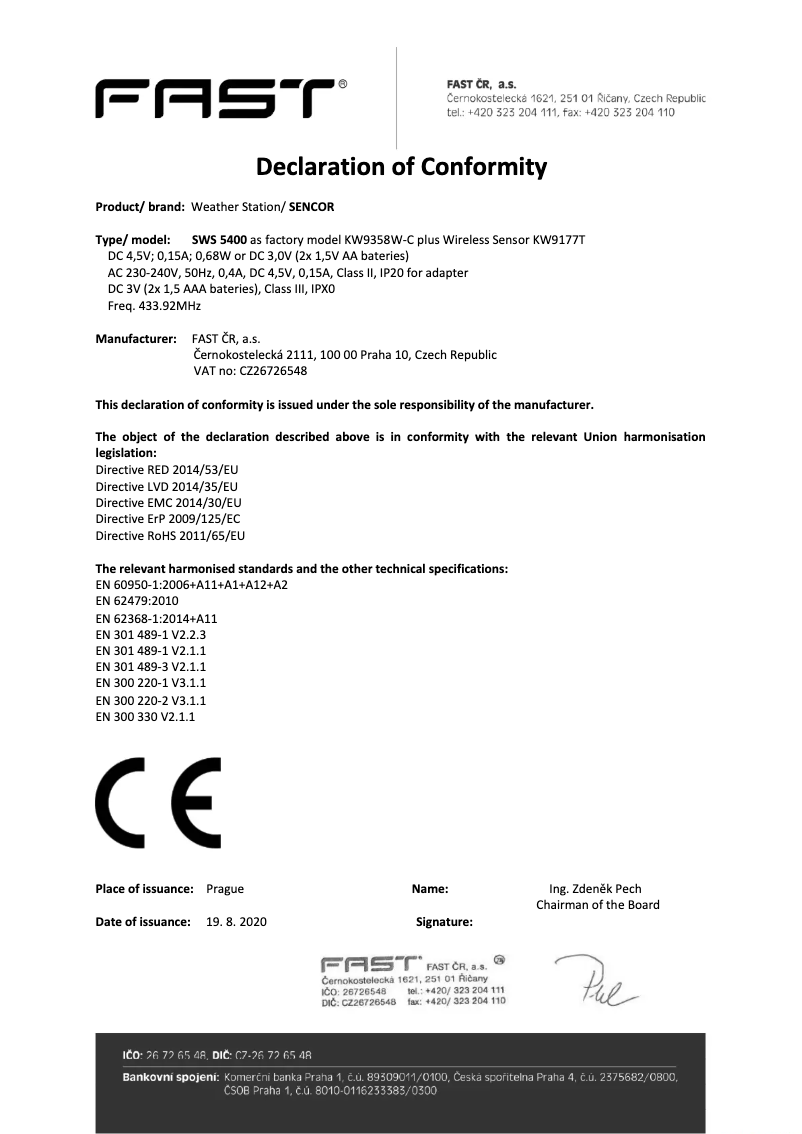 Page 1 de la notice Manuel utilisateur Sencor SWS 5400