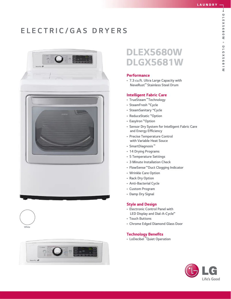 Page 1 de la notice Fiche technique LG DLEX5680W